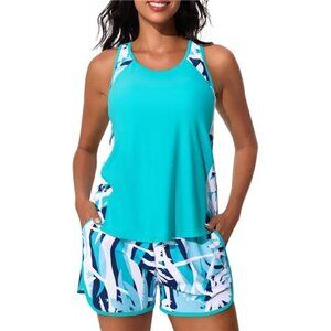 Blouson Tankini with Pocket Shorts – Tummy Control 2-Piece Swimsuit for Women